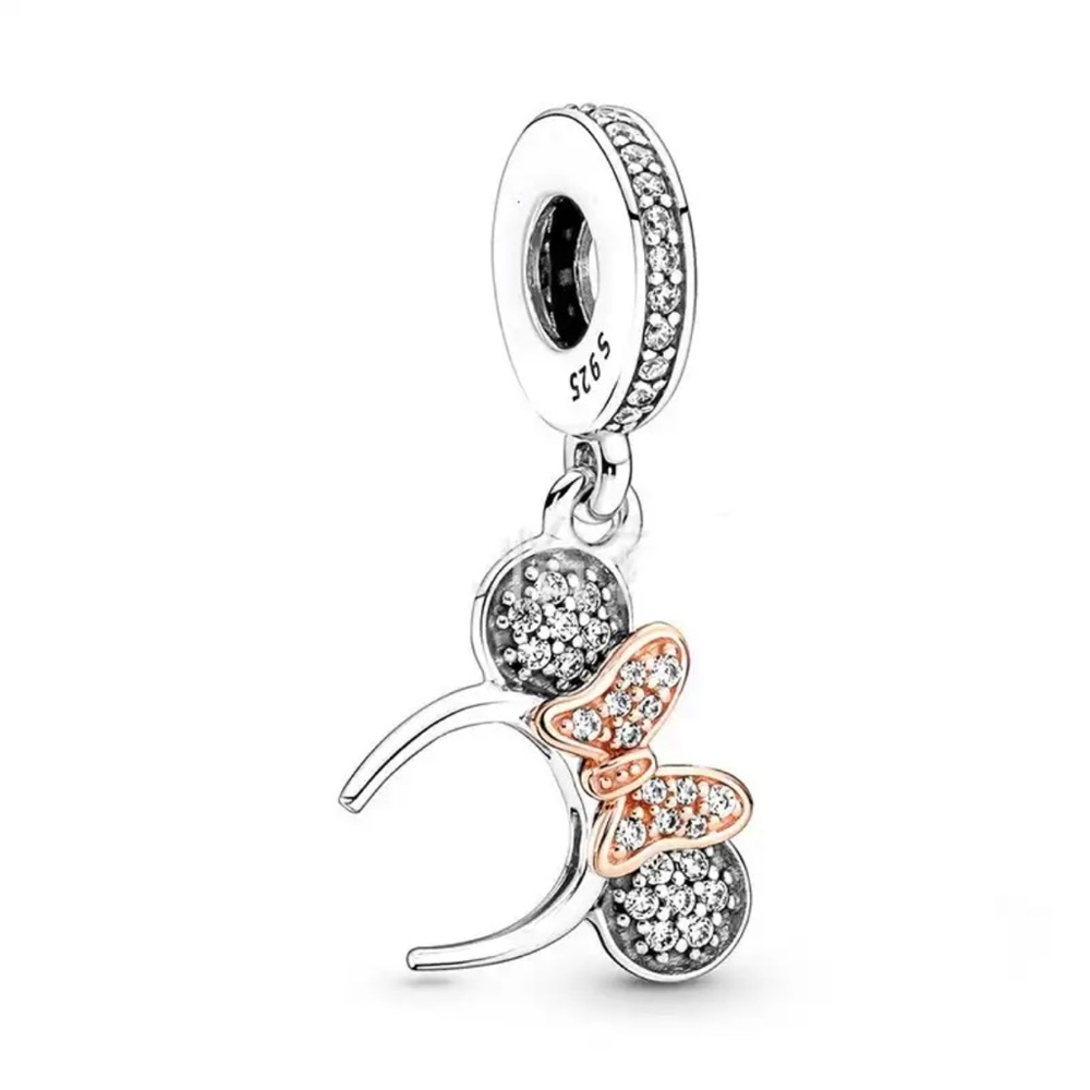 Minnie Mouse Headband dangle charm sparkling with black ears and rose gold bow
